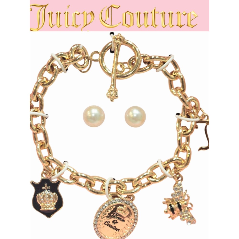 Juicy Couture Bumblebee & Logo Pendant Charm Link Bracelet & Earring Set